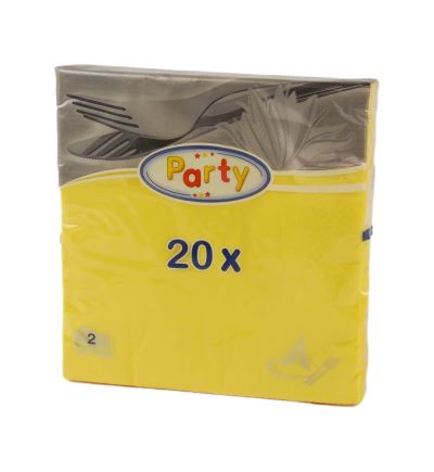 Papírové ubrousky, 2vrstvé, délka 33 cm, šířka 33 cm, žluté, 20 ks