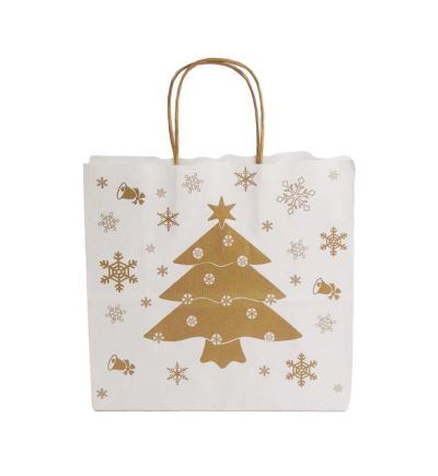 Vánoční taška bílá, délka 20 cm, šíře 25 cm, dno 11 cm, vločky