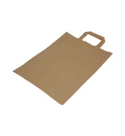 Papírová taška s plochým uchem, délka 35 cm, šířka 26 cm, záložka 12 cm, hnědá