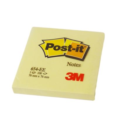 Samolepicí bloček 654, 76x76 mm, 100 listů, žlutý