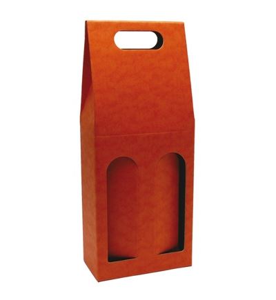 Odnosná kartonová krabice na víno s průhledem, VINKY 2 oranžová