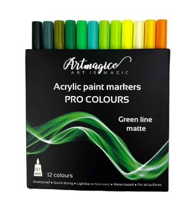Akrylové popisovače Artmagico PRO LINE GREEN 0,7 mm, sada 12 ks