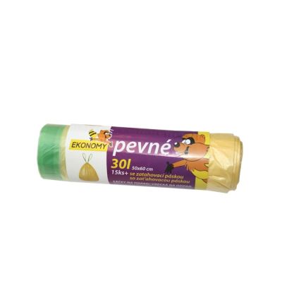 Odpadkový sáček zatahovací, 30 l, 60x50 cm, 10 µm, žlutý, 15 ks