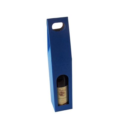 Odnosná kartonová krabice na víno s průhledem, VINKY 1, modrá
