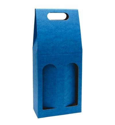 Odnosná kartonová krabice na víno s průhledem, VINKY 2 modrá