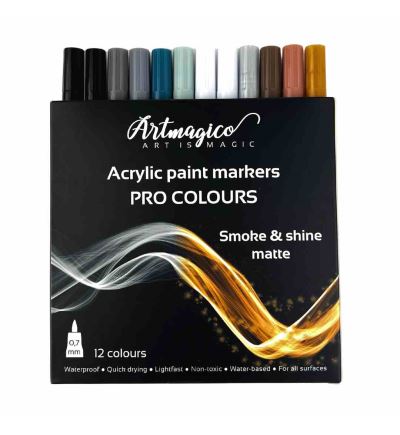 Akrylové popisovače Artmagico PRO LINE SMOKE and SHINE 0,7 mm, sada 12 ks