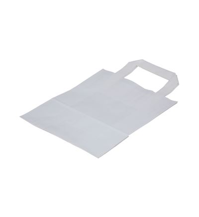 Papírová taška s plochým uchem, délka 22 cm, šířka 18 cm, záložka 8 cm, bílá