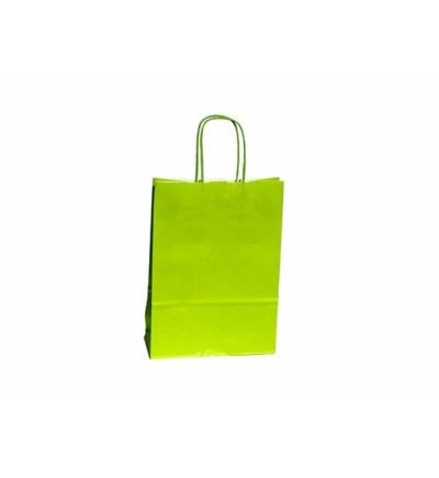 Papírová taška s krouceným uchem, šířka 18 cm, hloubka 8 cm, výška 24,5 cm, zelená