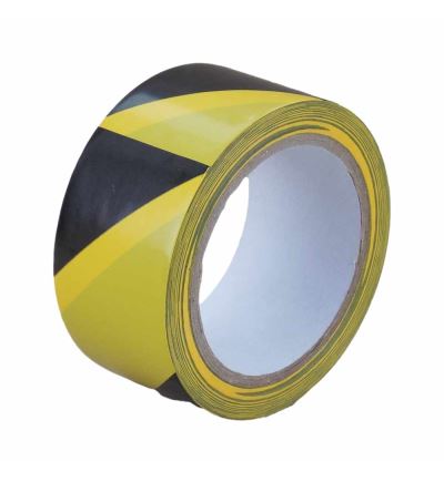 Lepicí páska, PVC, šíře 50 mm, návin 20 m,  žluto/černá, výstražná