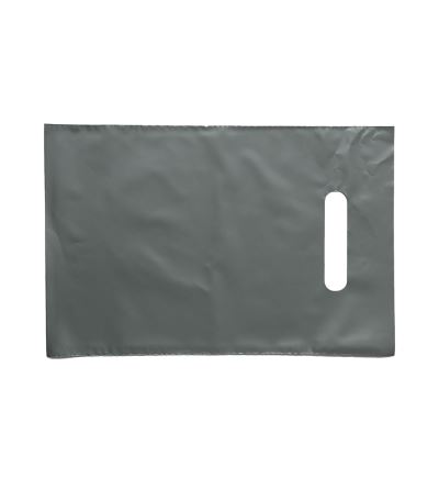 LDPE taška bez zpevněného průhmatu a složeného dna, délka 30 cm, šířka 20 cm, stříbrná