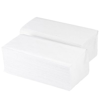 Papírové ručníky ze 100 % celulózy, 2vrstvé, Zigzag, skládané, délka 25 cm, šířka 23 cm, bílé, 3000 ks