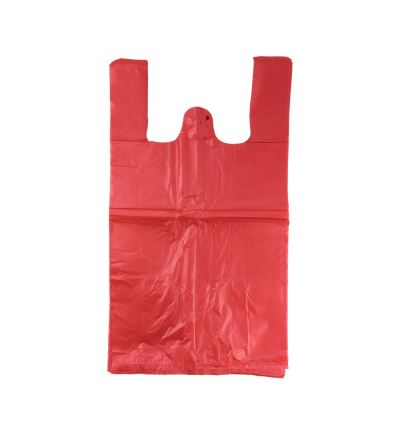 Mikrotenová taška, nosnost 15 kg, délka 70 cm, šířka 36 cm, záložka 20 cm, červená, 100 ks