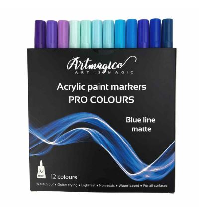 Akrylové popisovače Artmagico PRO LINE BLUE 0,7 mm, sada 12 ks, odstíny matných modrých barev