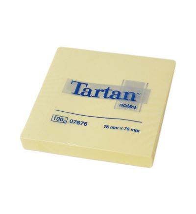 Samolepicí bloček Tartan, 76x76 mm, 100 listů, žlutý
