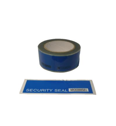 Bezpečnostní páska peforovaná SK69 SN, šíře 48 mm, návin 50 m, perforace po 150 mm, číslováná, bez přenosem, modrá