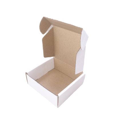 Poštovní kartonová krabice, 3vrstvá, délka 100 mm, šířka 100 mm, výška 40 mm, bílá
