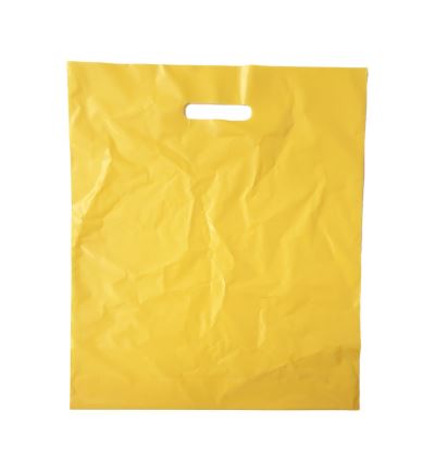 LDPE taška s průhmatem, délka 45 cm, šířka 38 cm, záložka 5 cm,  žlutá