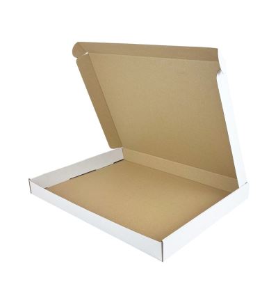 Poštovní kartonová krabice, 3vrstvá, délka 480 mm, šířka 340 mm, výška 43 mm, bílá