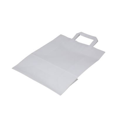 Papírová taška s plochým uchem, délka 35 cm, šířka 26 cm, záložka 12 cm, bílá