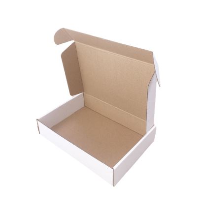 Poštovní kartonová krabice, 3vrstvá, délka 235 mm, šířka 185 mm, výška 46 mm, bílá