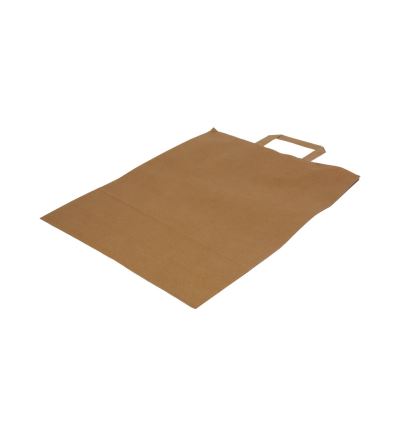 Papírová taška s plochým uchem, délka 41 cm, šířka 32 cm, záložka 12 cm, hnědá