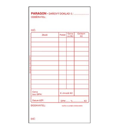 Tiskopis - Paragon daňový doklad číslovaný, PT012