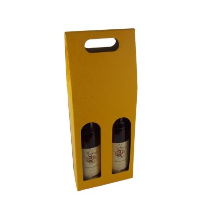 Odnosná kartonová krabice na víno s průhledem, VINKY 2 žlutá